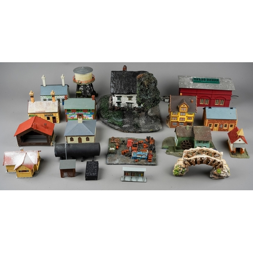 295 - Two boxes of assorted railway model kit buildings to include houses, station, factories etc (2 boxes... 