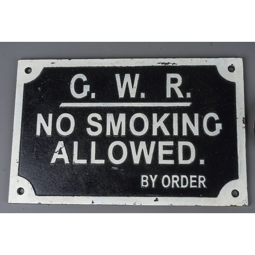 304 - Railwayana: Three cast and painted metal type signs to include:
The Flying Scotsman, 32cm long x 14c... 