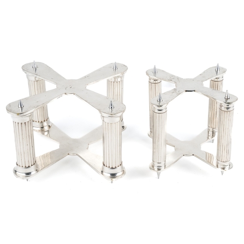 311 - EPNS Slatters square wedding cake stand pillars in original wood box, box measures approx. 22x 35 cm