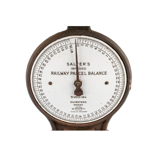 312 - Salters improved Railway Parcel Balance scales, enamel face, approx. 36 cm heigh