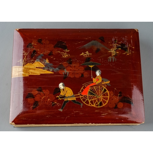 326 - An antique Chinoiserie lacquered album with photographs of Japanese early colonial interest