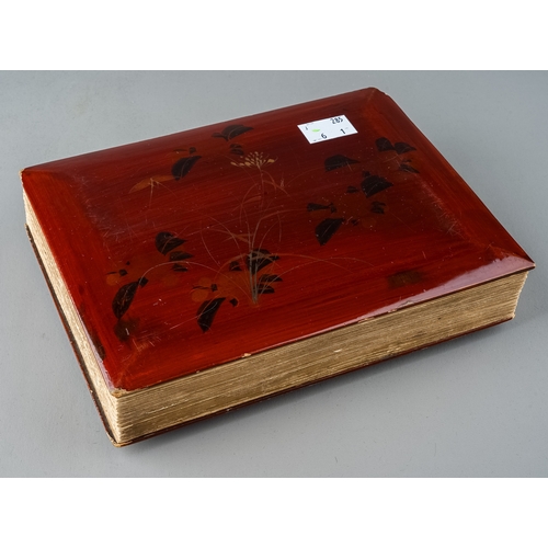 326 - An antique Chinoiserie lacquered album with photographs of Japanese early colonial interest