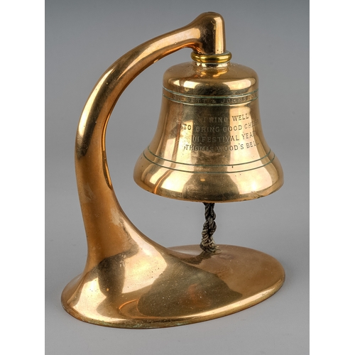 334 - A Gillett & Johnston, Croydon Founders 1951 brass table bell, engraved: I ring well to bring good ch... 