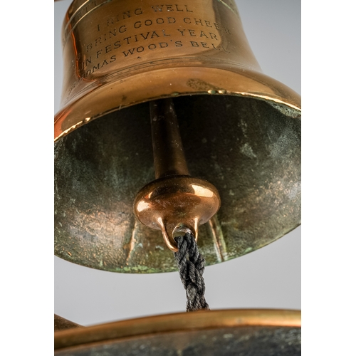 334 - A Gillett & Johnston, Croydon Founders 1951 brass table bell, engraved: I ring well to bring good ch... 