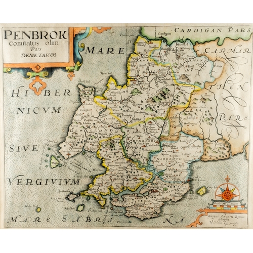 345 - An antique map of Pembrokeshire by George Owen, engraved by William Kip, after Camdens 'Britannia' p... 