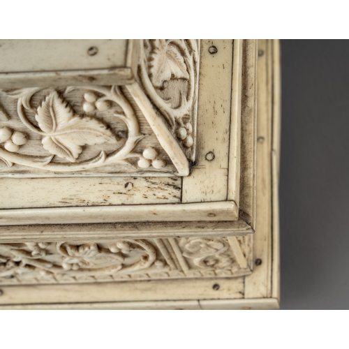 346 - An 18th / 19th century German or Italian carved bone casket.  Carved in the round with fruiting vine... 