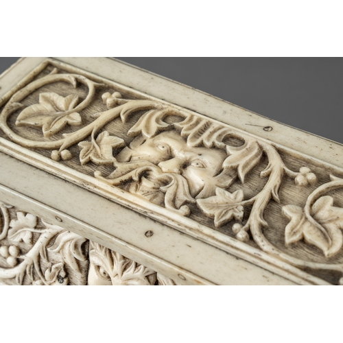 346 - An 18th / 19th century German or Italian carved bone casket.  Carved in the round with fruiting vine... 