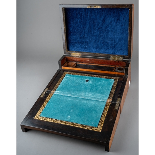 351 - A Victorian inlaid walnut writing box, the cover opens to reveal fitted interior and slope-front sec... 