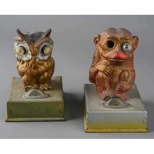 360 - Two cast metal novelty children's night lights in form of a Monkey and owl, approx. 11 cm high