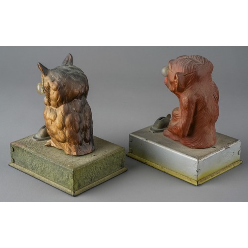 360 - Two cast metal novelty children's night lights in form of a Monkey and owl, approx. 11 cm high