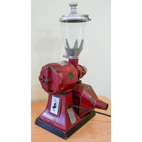 369 - A vintage Hobart coffee grinder, with a red metal casing, model no. E455, 78cm high (some damage)