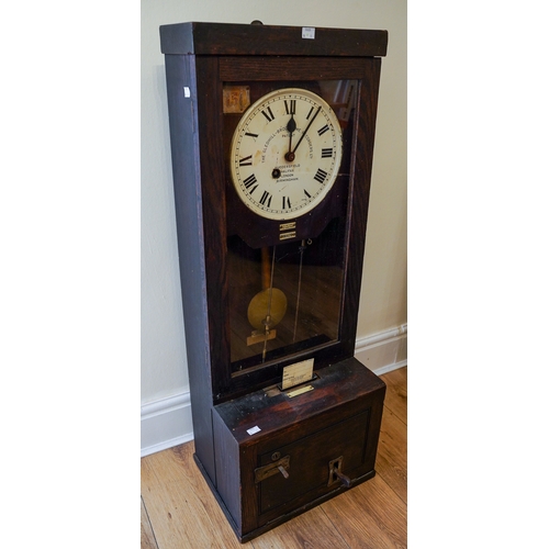 376 - The Gledhill Brook Time Recorders Ltd: an early 20th century oak cased clocking-in clock, number 666... 