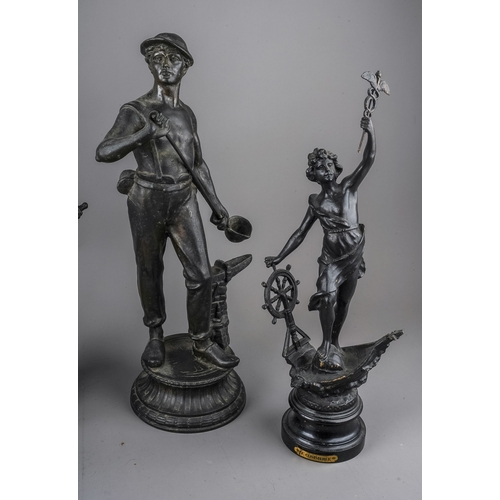 383 - In the manner of Charles Levy, a pair of French style bronzed spelter figures  cast as a sword maker... 