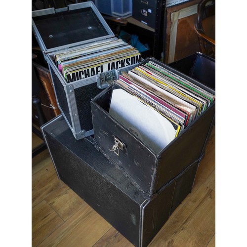 384 - Two large black cases, together with two small cases of LPs