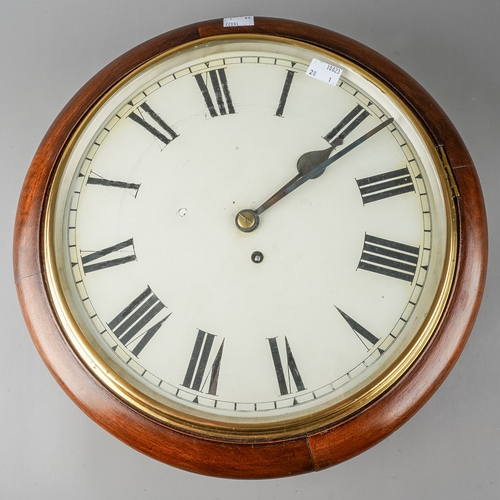 388 - A Victorian mahogany circular framed wall clock, A Simmons label to interior,  the entire case appro... 