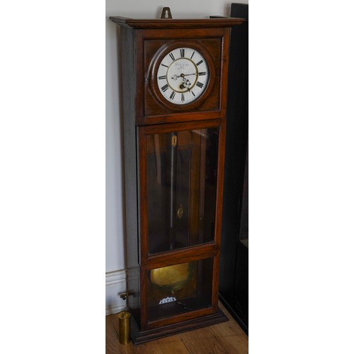 390 - An early 20th Century rosewood cased regulator clock, the enamel dial  with Roman Numerals and stamp... 