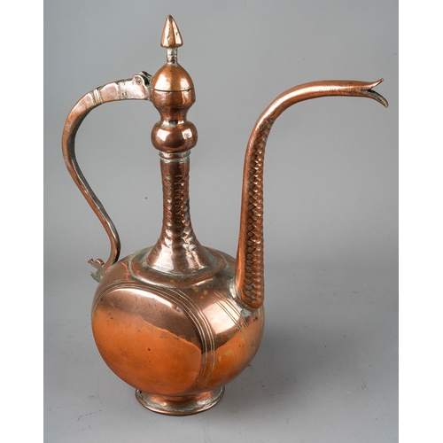 400 - A Middle Eastern large copper water pitcher and cover, approx 36cm high