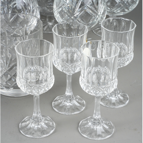 407 - A collection of glassware to include decanters, candlesticks, blue glass brandy glass, cruet set wit... 