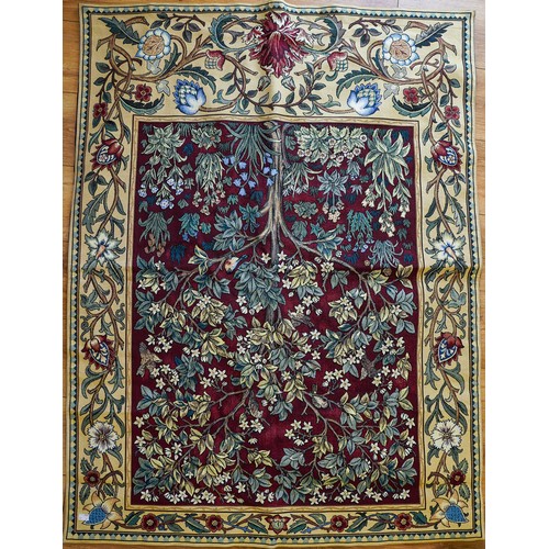 414 - Four various Modern Artsence textile wall hangings in 17th Century style with two metal and two wood... 