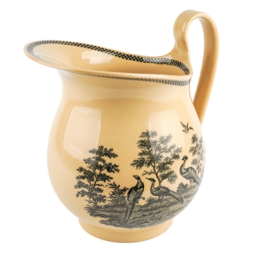 422 - Wedgwood stoneware jug and bowl decorated with peacocks, marked to base Wedgwood, Etruria England. B... 