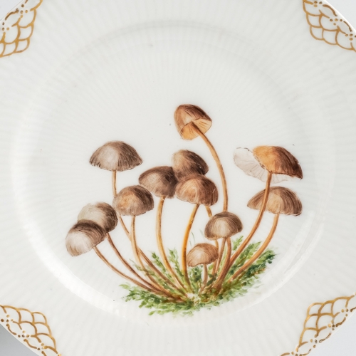 425 - Set of 3 Royal Copenhagen side plated hand painted with various wild mushrooms, signed and dated (19... 