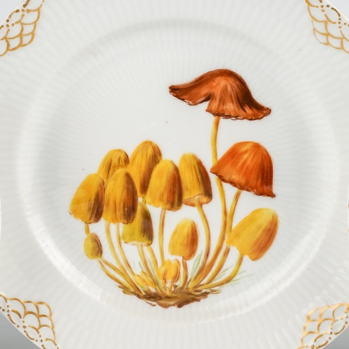 425 - Set of 3 Royal Copenhagen side plated hand painted with various wild mushrooms, signed and dated (19... 