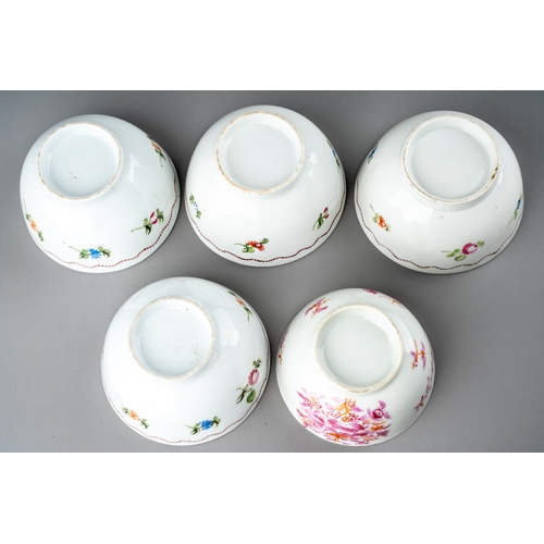 442 - A Chinese Export style famille rose bowl together with five matched tea bowls, all with scale interi... 