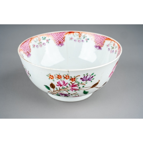 442 - A Chinese Export style famille rose bowl together with five matched tea bowls, all with scale interi... 