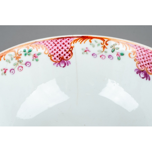 442 - A Chinese Export style famille rose bowl together with five matched tea bowls, all with scale interi... 