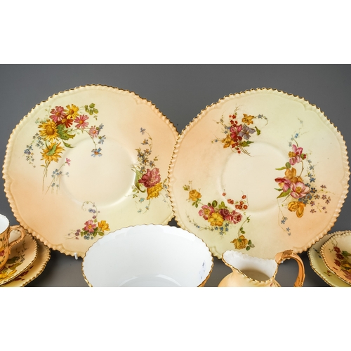 454 - A matched late Victorian Royal Worcester porcelain blush ivory tea service pattern no: 4831 to inclu... 