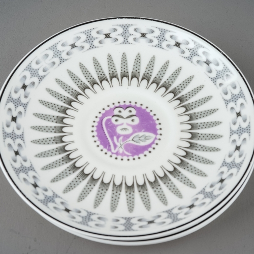 458 - A Wedgwood part set, designed by Edward Bowden for the Orient Line, purple and black foliate detail ... 