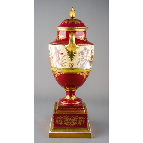 473 - A large 19th century Royal Vienna hand painted urn, with beehive marks, scenes depict Jupiter and Ju... 