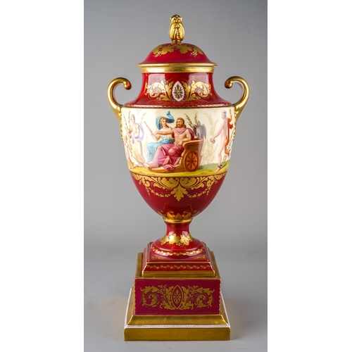 473 - A large 19th century Royal Vienna hand painted urn, with beehive marks, scenes depict Jupiter and Ju... 