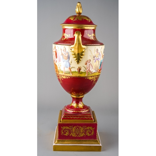 473 - A large 19th century Royal Vienna hand painted urn, with beehive marks, scenes depict Jupiter and Ju... 