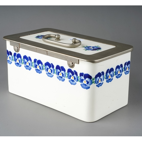 475 - An early 20th Century German WMF Wächtersbach Blue Pansy chrome mounted ceramic pastry box, decorate... 