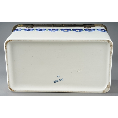 475 - An early 20th Century German WMF Wächtersbach Blue Pansy chrome mounted ceramic pastry box, decorate... 