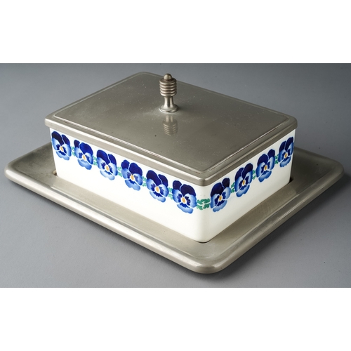 476 - Two early 20th Century German WMF Wächtersbach Blue Pansy chrome mounted ceramic butter dishes, cove... 