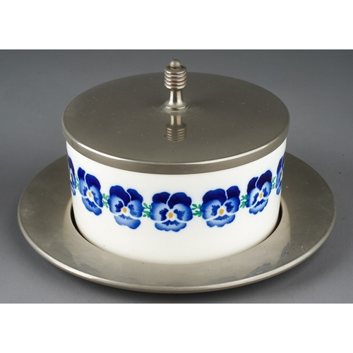 476 - Two early 20th Century German WMF Wächtersbach Blue Pansy chrome mounted ceramic butter dishes, cove... 