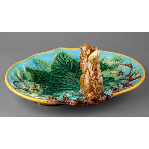 483 - A 19th Century George Jones Majolica squirrel nut dish, impressed diamond registration mark to the b... 