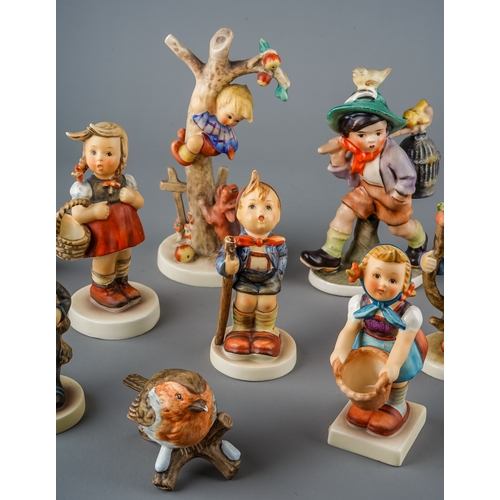 493 - Twelve various German figures of children and a robin, eleven Hummel and one by Friedal (12)