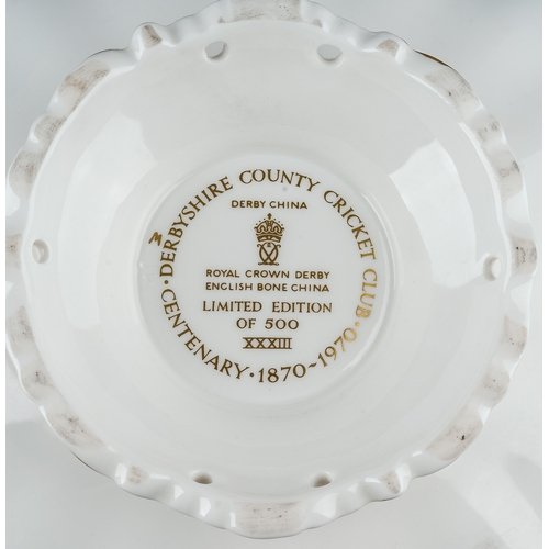 497 - A Royal Crown Derby limited edition commemorative bowl for Derbyshire County Cricket Club Centenary ... 