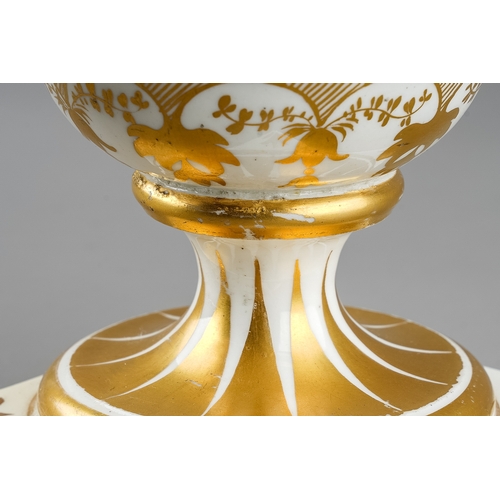 501 - An early 19th Century Derby twin handled baluster vase, circa 1825m the body painted with birds perc... 