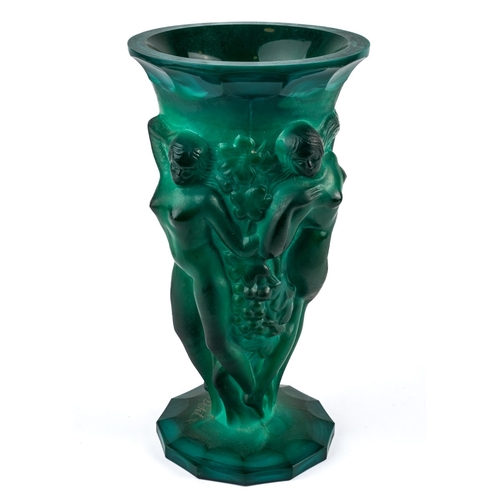 515 - An early 20th century circa. 1930's Art Deco / Art Nouveau Bohemian vase, formed of pressed malachit... 