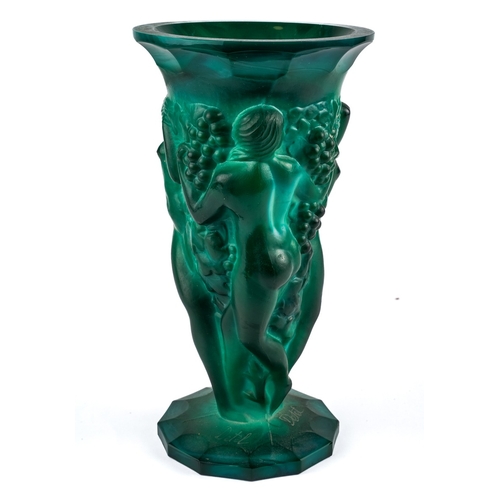 515 - An early 20th century circa. 1930's Art Deco / Art Nouveau Bohemian vase, formed of pressed malachit... 