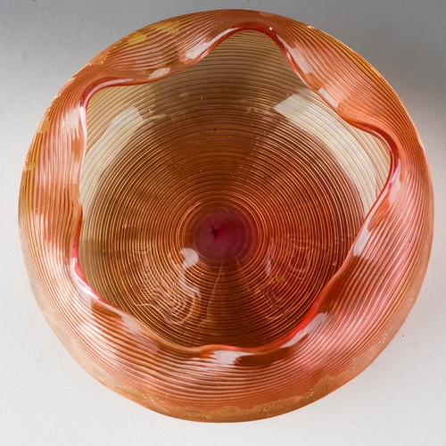 521 - A Harrach orange crimped and ridged glass finger bowl, approx 12cm diam