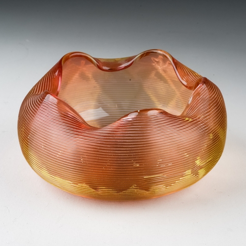 521 - A Harrach orange crimped and ridged glass finger bowl, approx 12cm diam