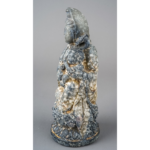 540 - A 19th century Chinese carved hardstone/ crystal Guanyin idol, approx 14.5cm tall x 5.5cm wide