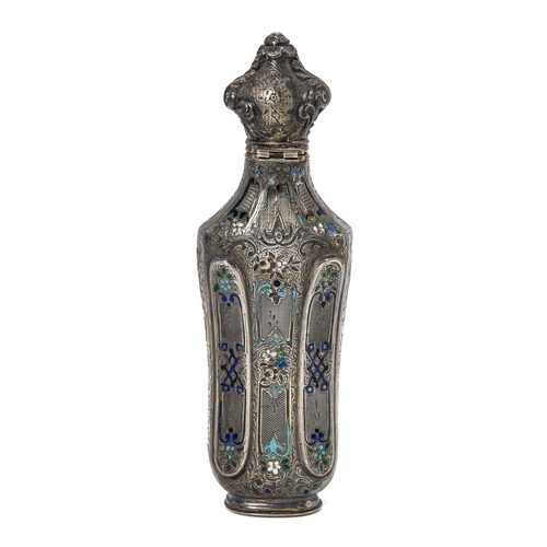 557 - A continental silver and enamel scent bottle, foliate enamel detail, approx 10cm high