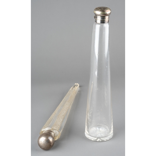 568 - A late Victorian silver mounted cut glass scent flask of tapered form, the hinged cover engraved wit... 