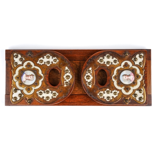 579 - Porcelain portrait book slides decorated with brass and ivory , approx. 32 cm
Ivory Licence: 5HQNDZF... 